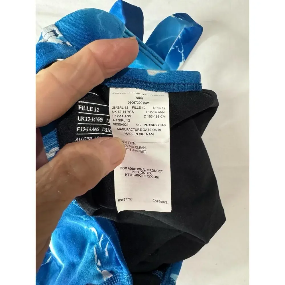 Nike Blue One-Piece Nike‎ Logo Womens Swimsuit Size 28 GRL 12
